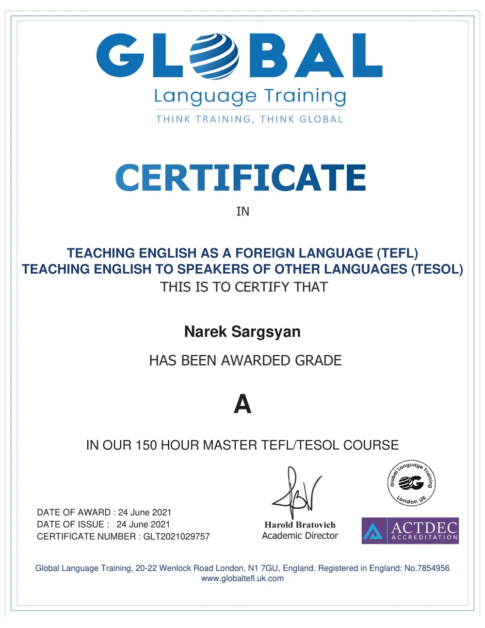 Сертификат TEFL / TESOL