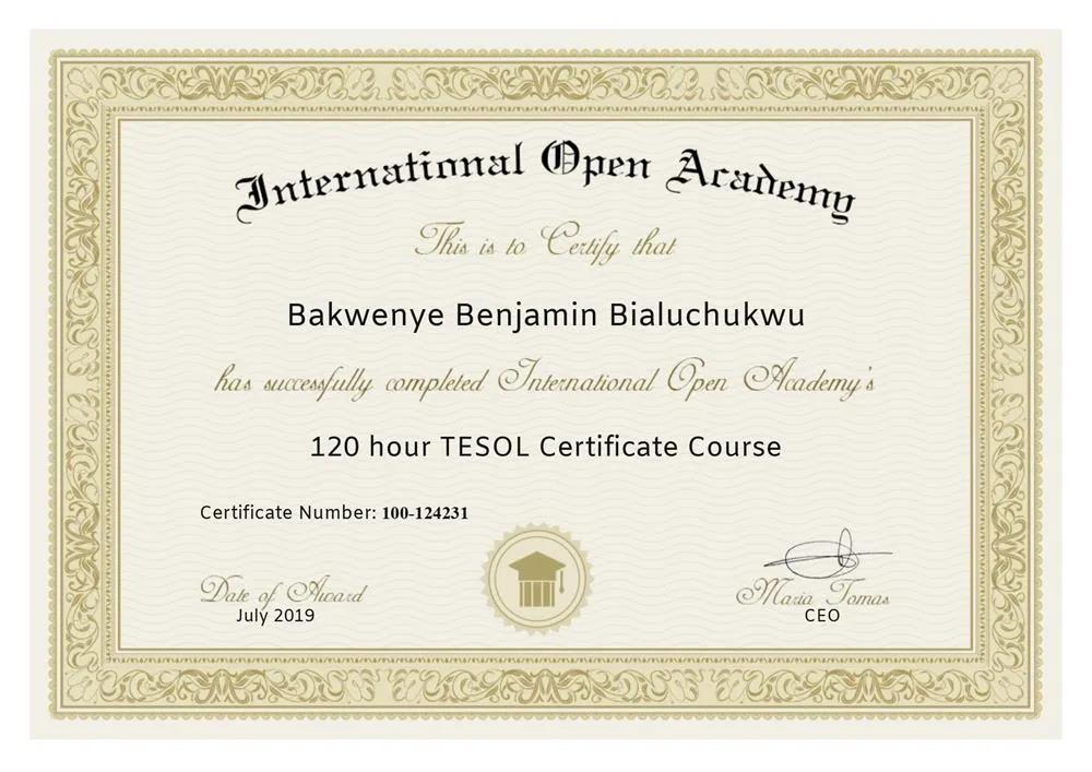 IOA, TESOL Certificate (120 hour TESOL Certification), 2019 г.