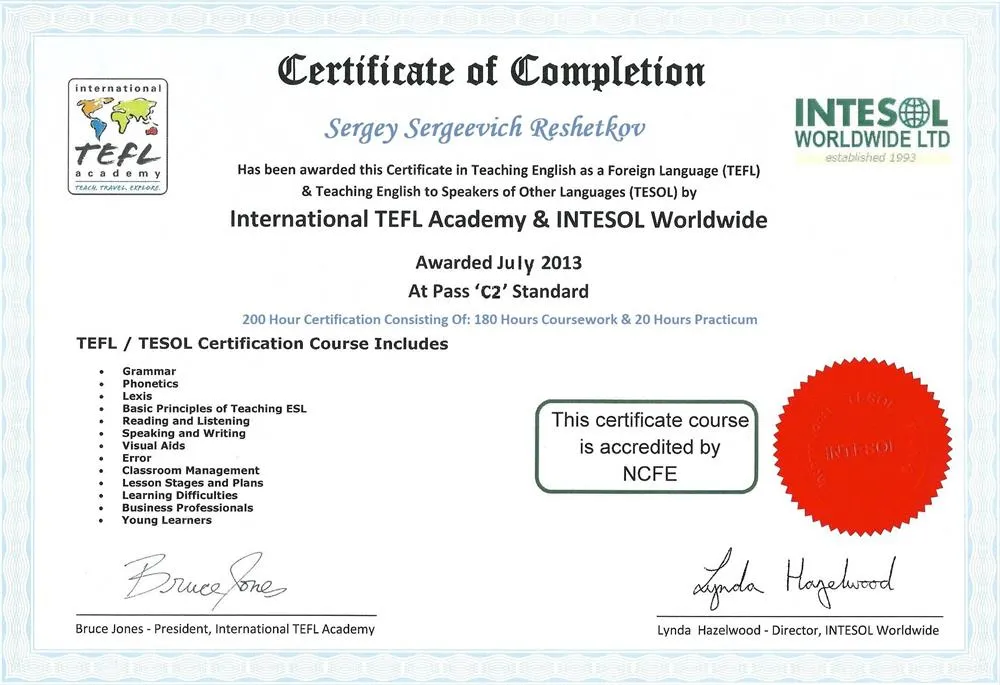 Tesol certificate