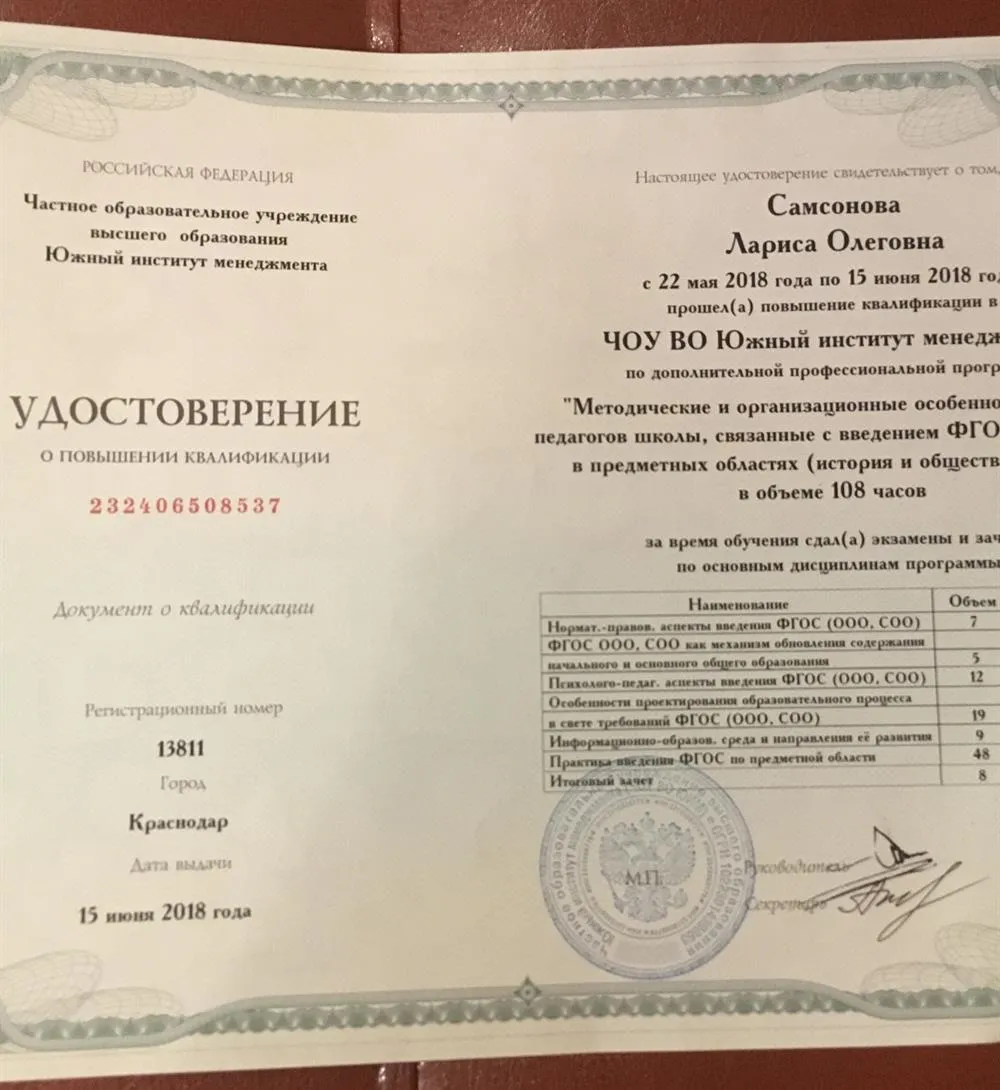 Удостоверение о повышении квалификации ЮИМ