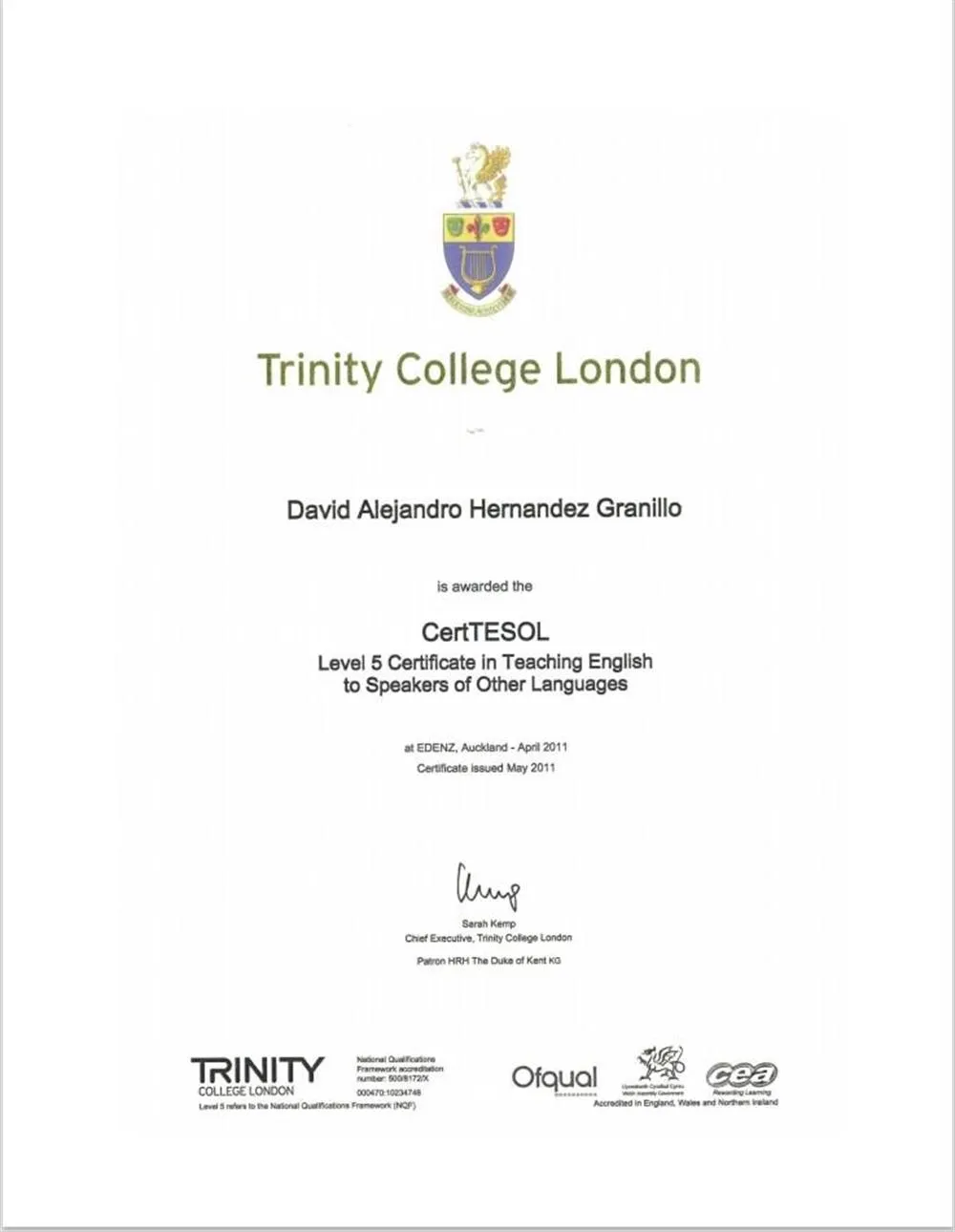 Trinity College London TESOL Certificate (Celta equivalent)