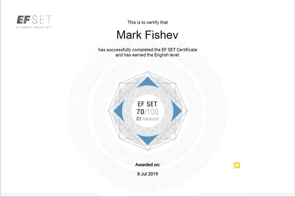 EF SET Certificate 