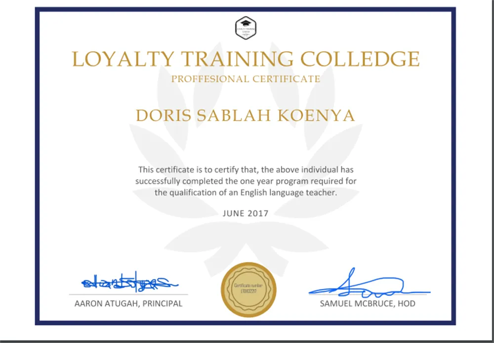 TEACHING TRAINING CERTIFICATE