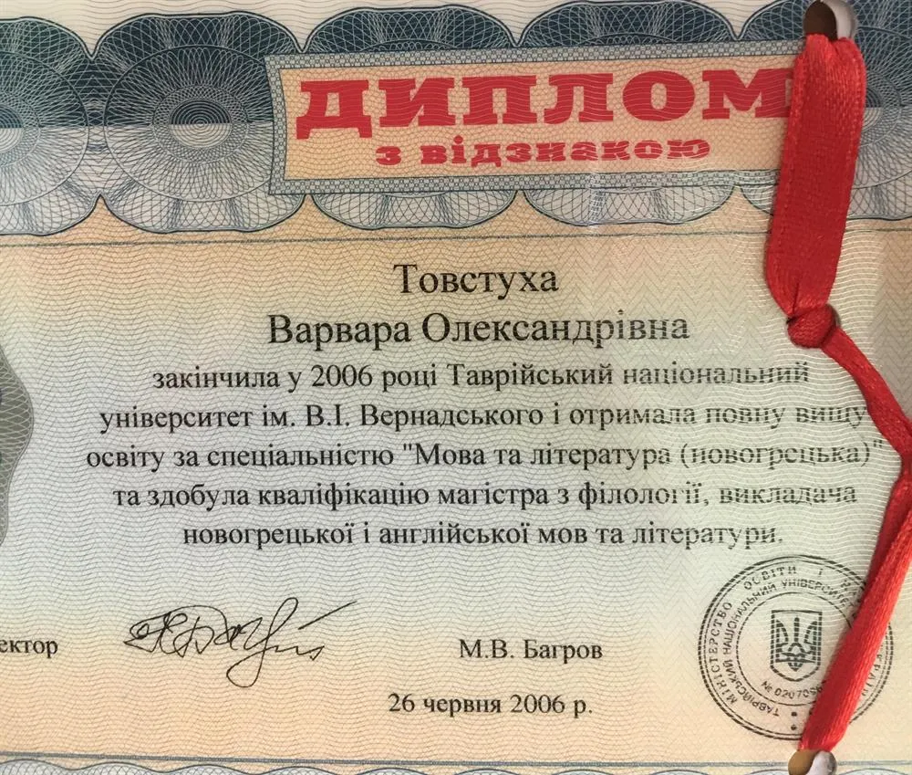 Диплом магистра филологии