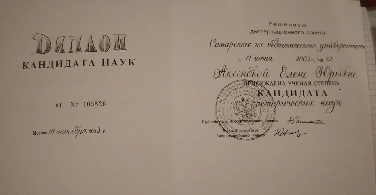 Диплом кандидата исторических наук