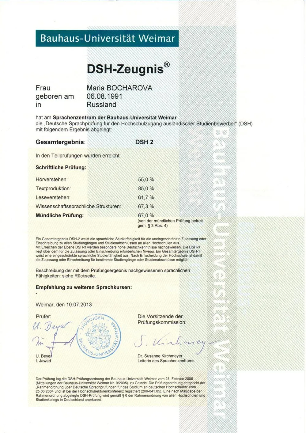 Zertifikat DSH-2