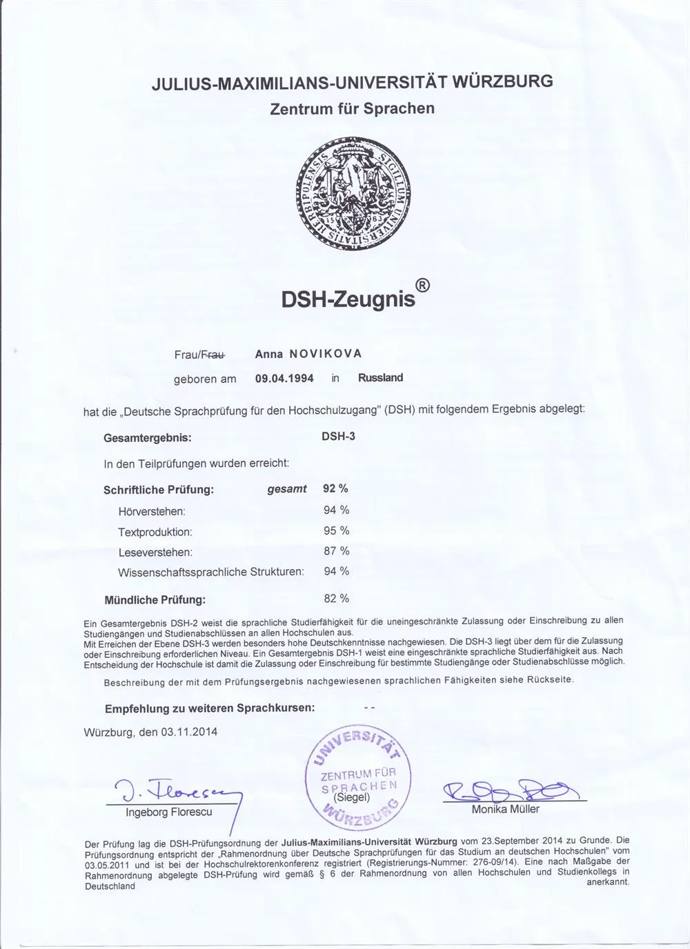 DSH-Zeugnis
