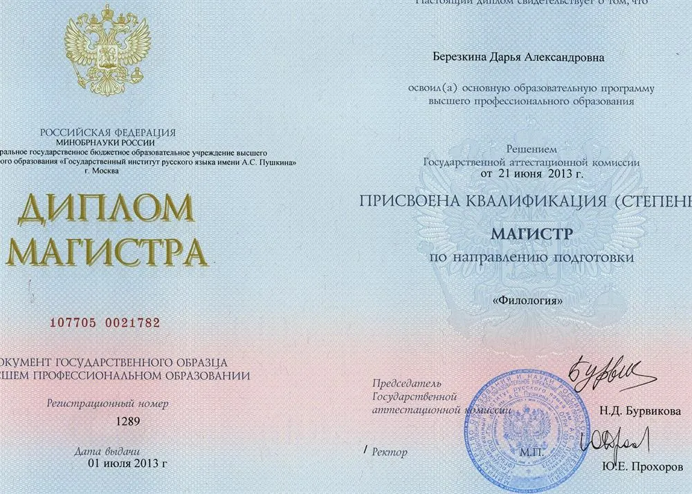 Диплом магистра филологии