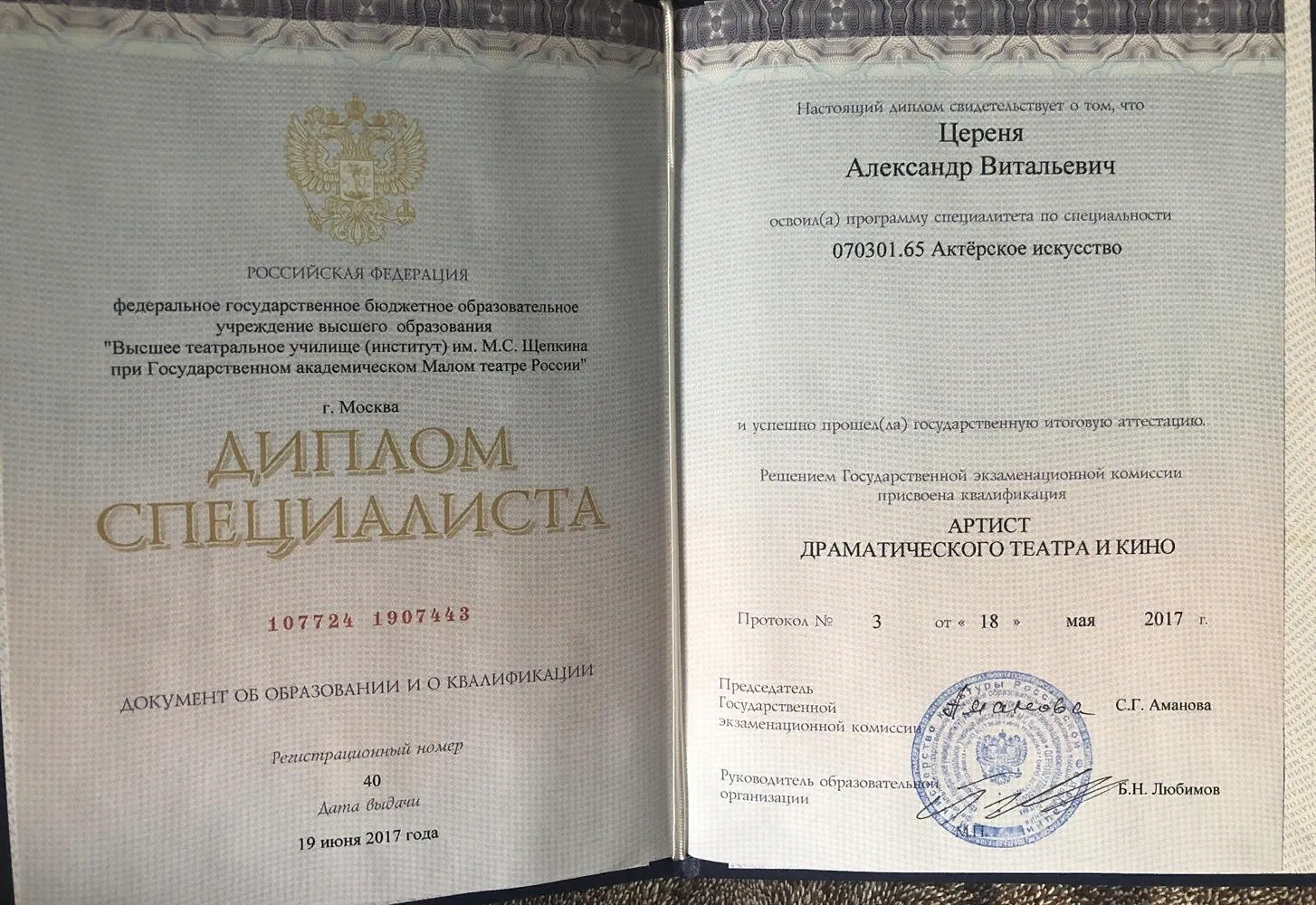 Диплом о высшем образовании 