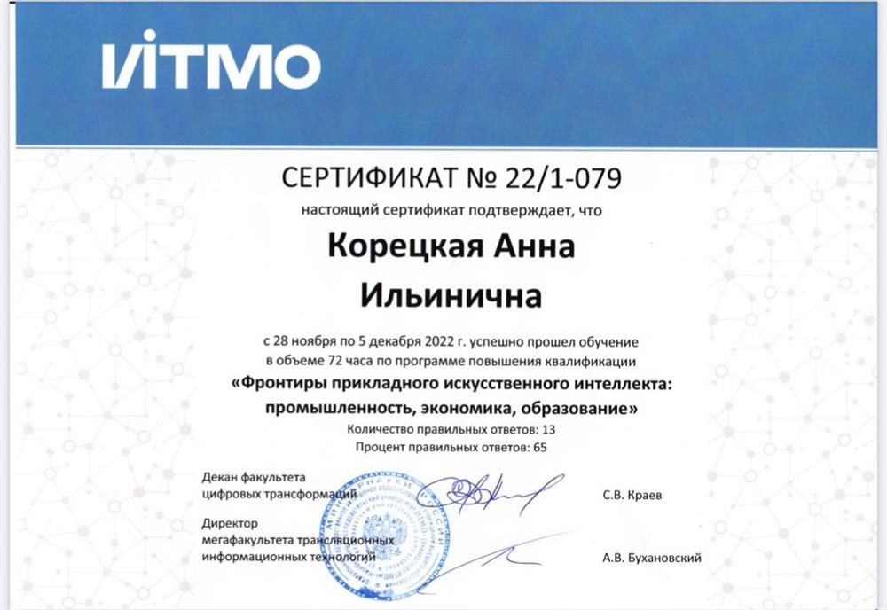 Сертификат о повышении квалификации