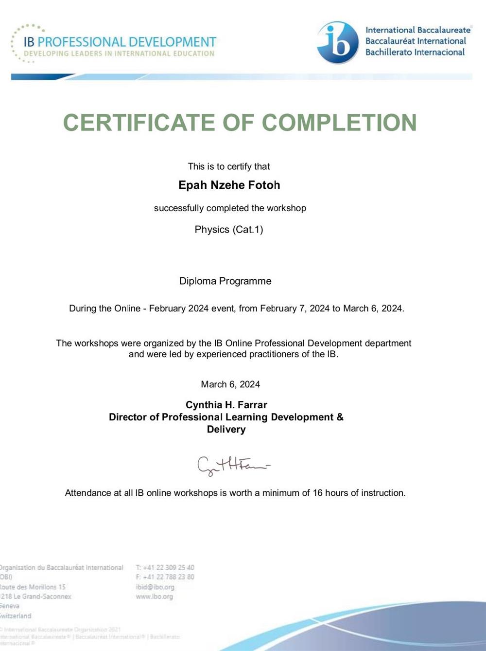 IB certificate 