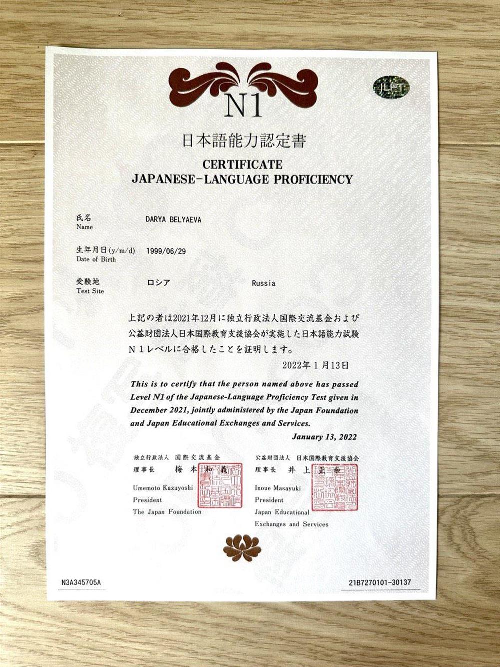 Сертификат JLPT