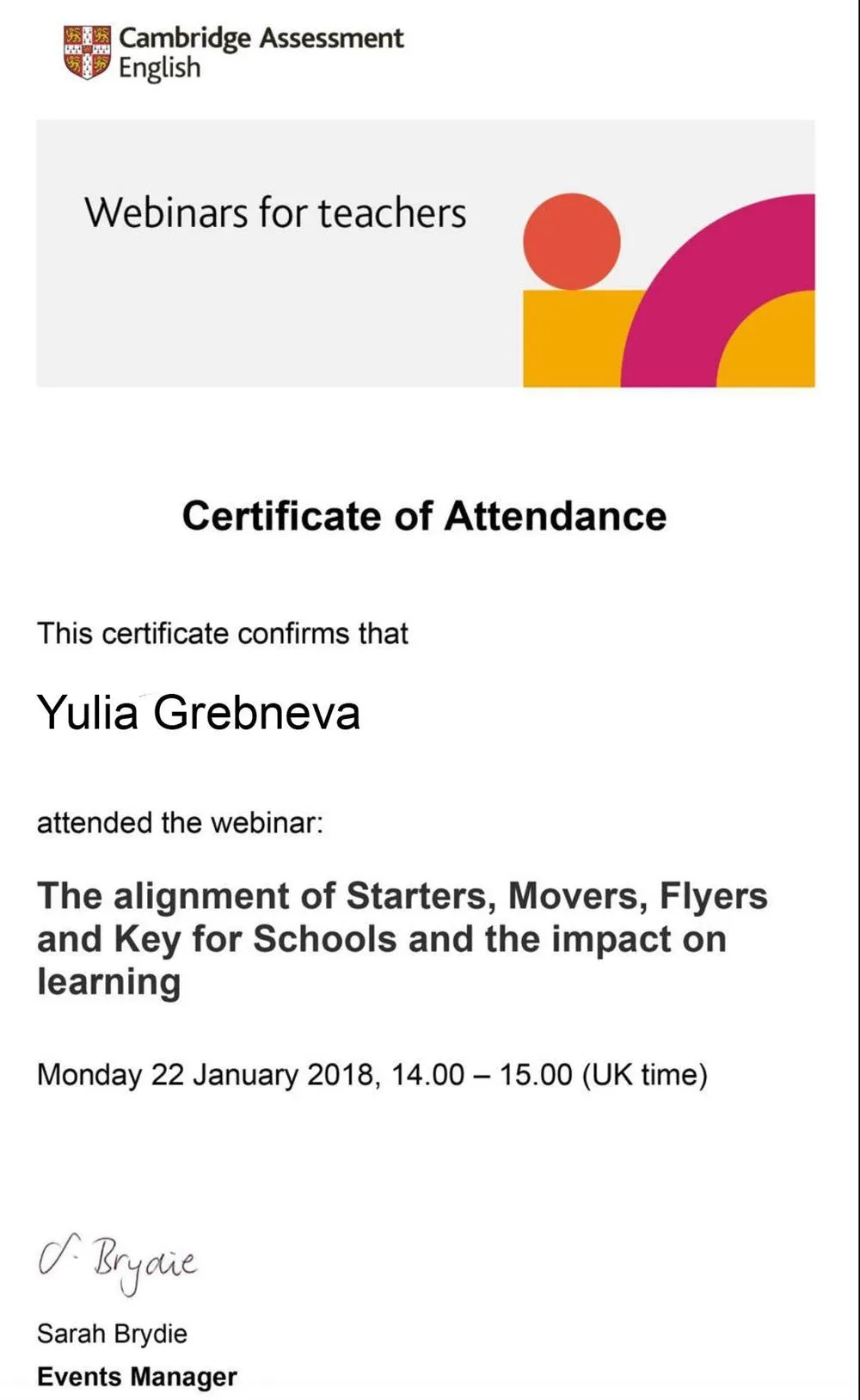 Certificate of Attendance