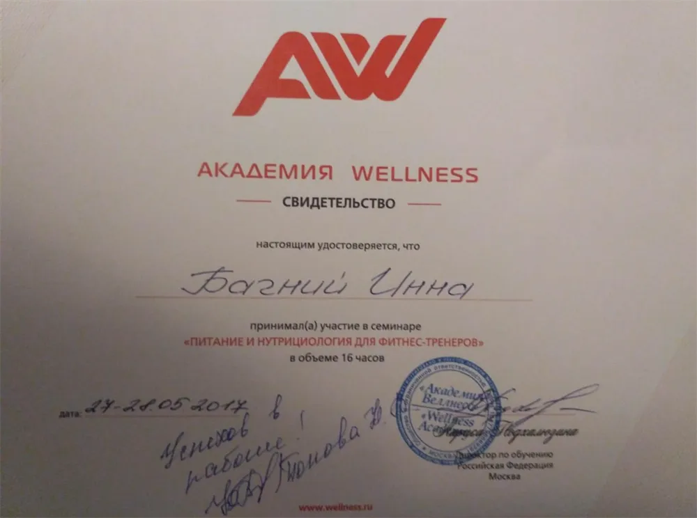   Академия Wellness  «Питание и нутрициология для   фитнес-тренеров»   