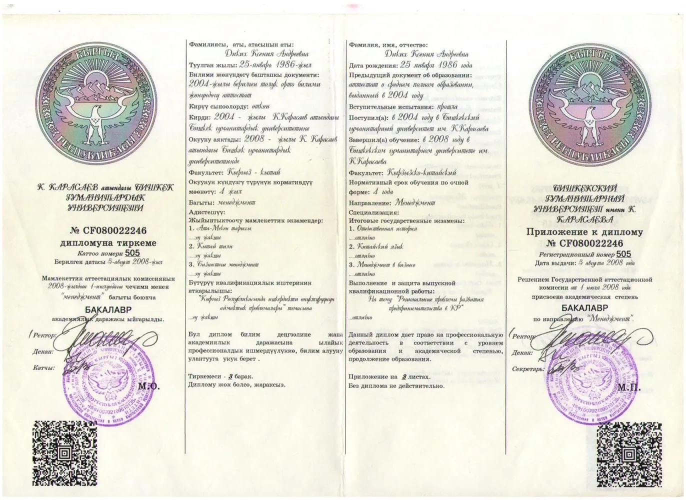 Приложение к диплому