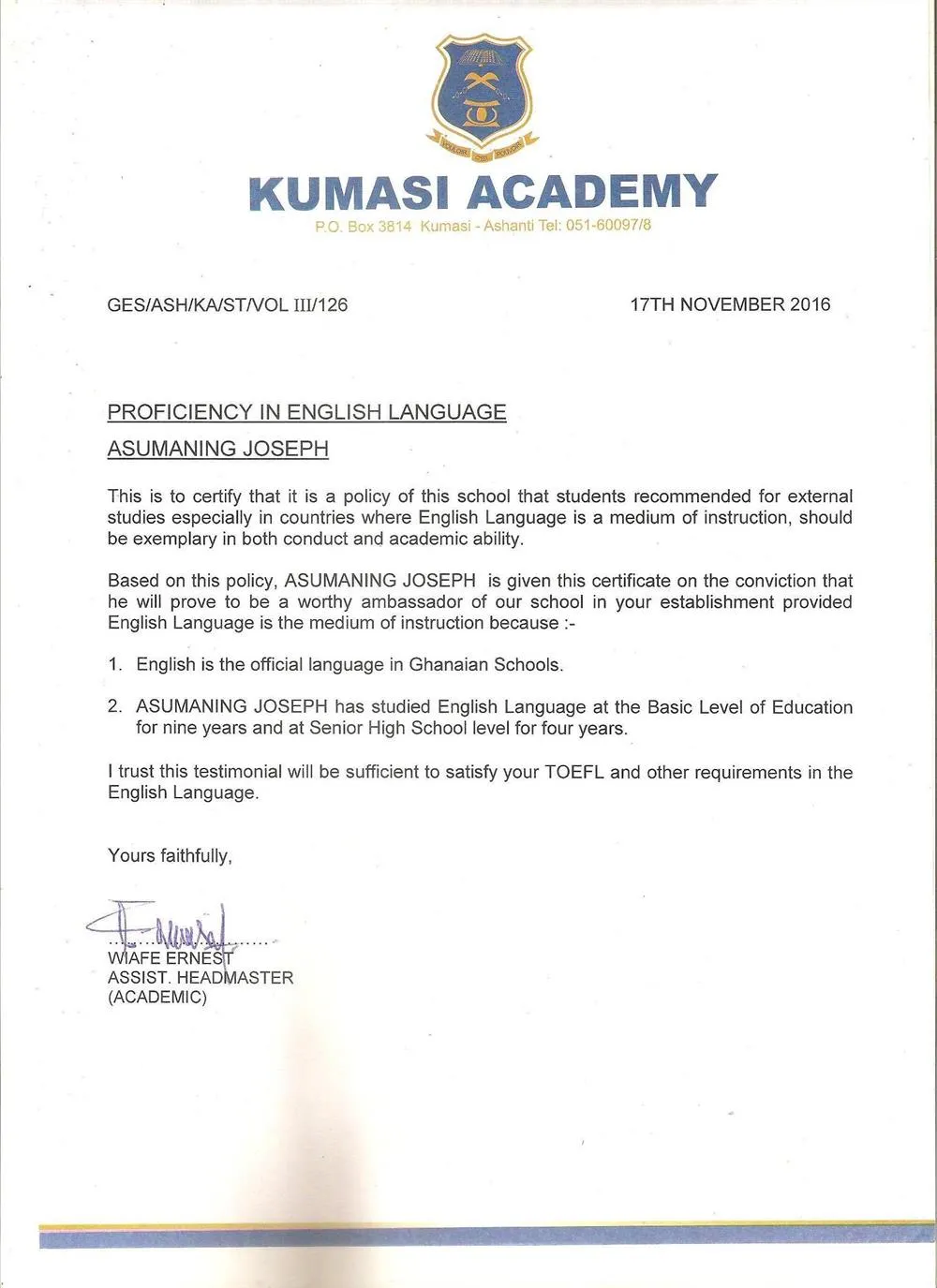 proficiency in English