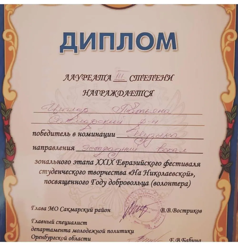 Диплом лауреата 3 степени 