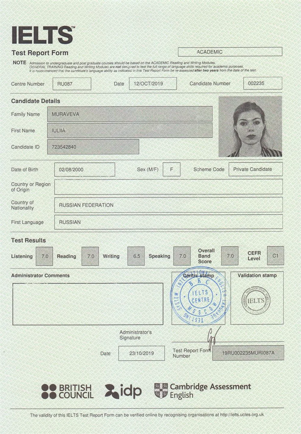 IELTS Certificate