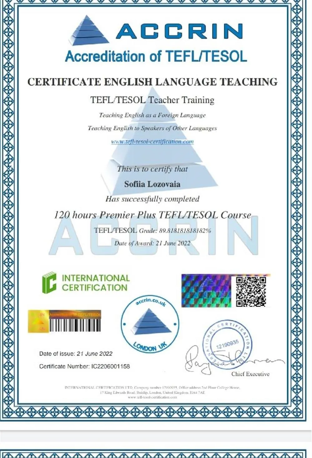 TESOL/TEFL certification 