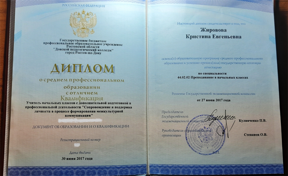 Диплом по специальности учитель начальных классов 