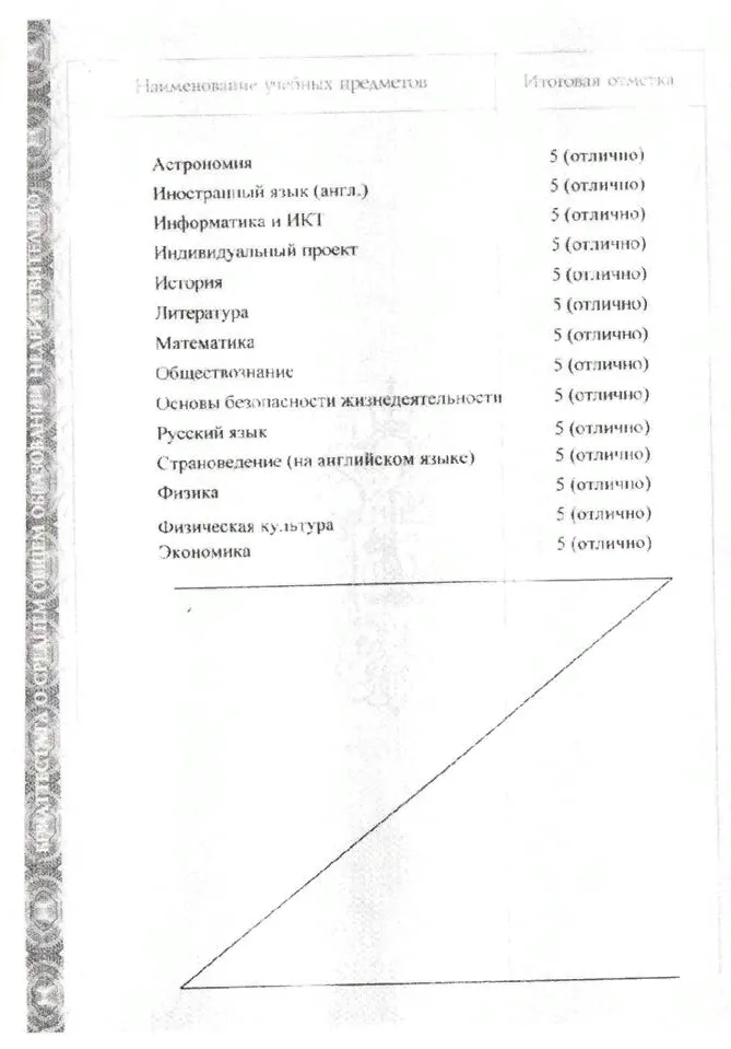 Приложение к аттестату о среднем общем образовании с отличием (МАОУ "Лицей №14 имени Заслуженного учителя РФ А.М. Кузьмина)