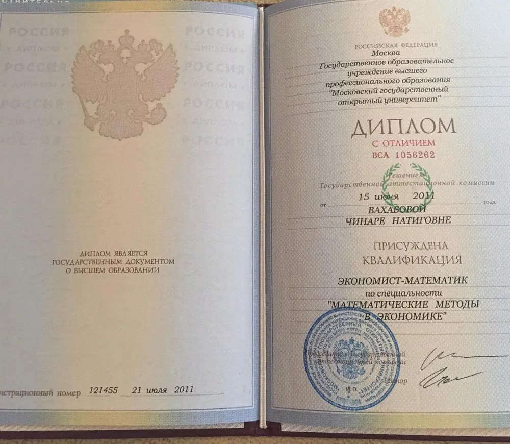 Диплом. ГОУ ВПО “Московский Государственный Открытый Университет»