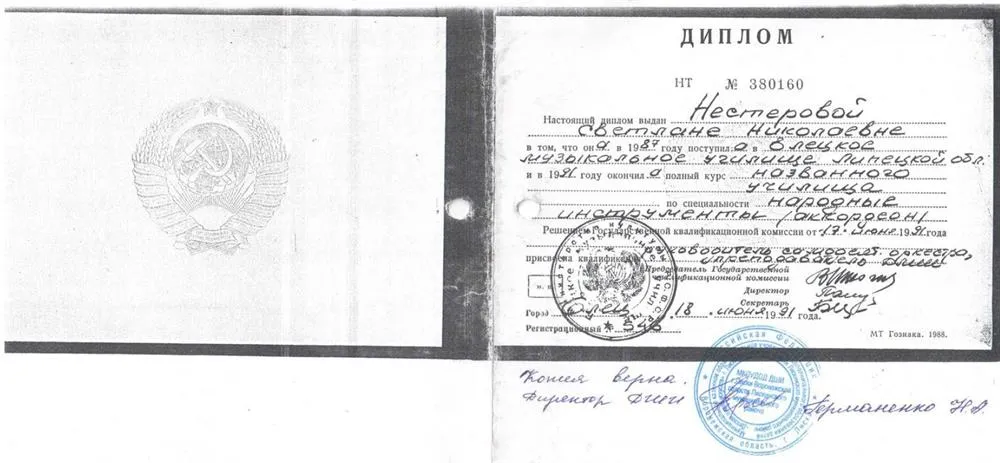 Диплом о высшем музыкальном образовании
