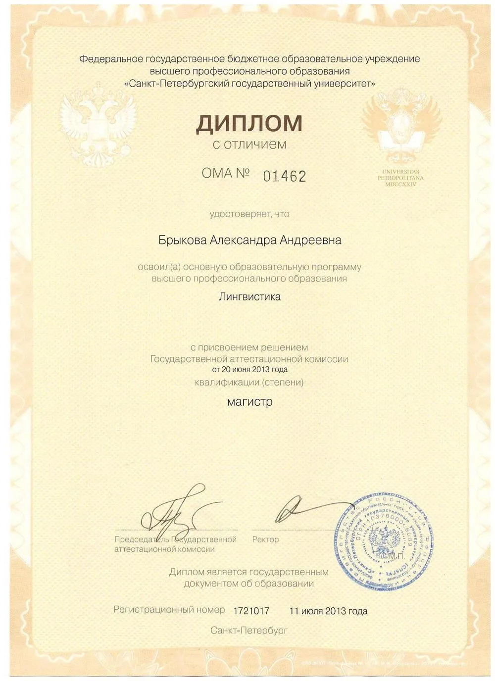 Диплом магистра