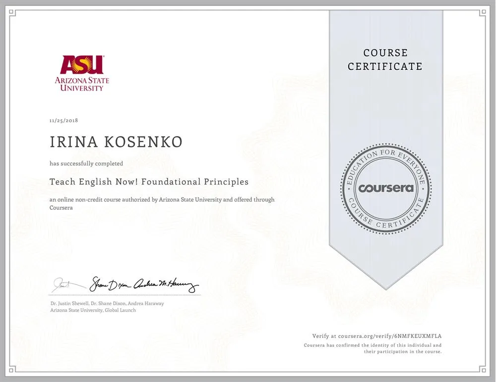 Сертификат. TESOL: Основы методики преподавания