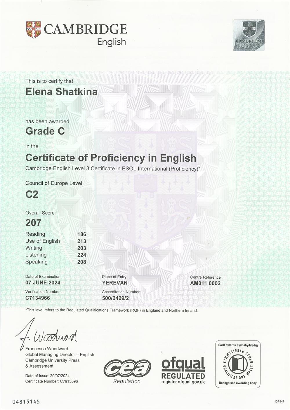 Certificate of Proficiency in English (C2)