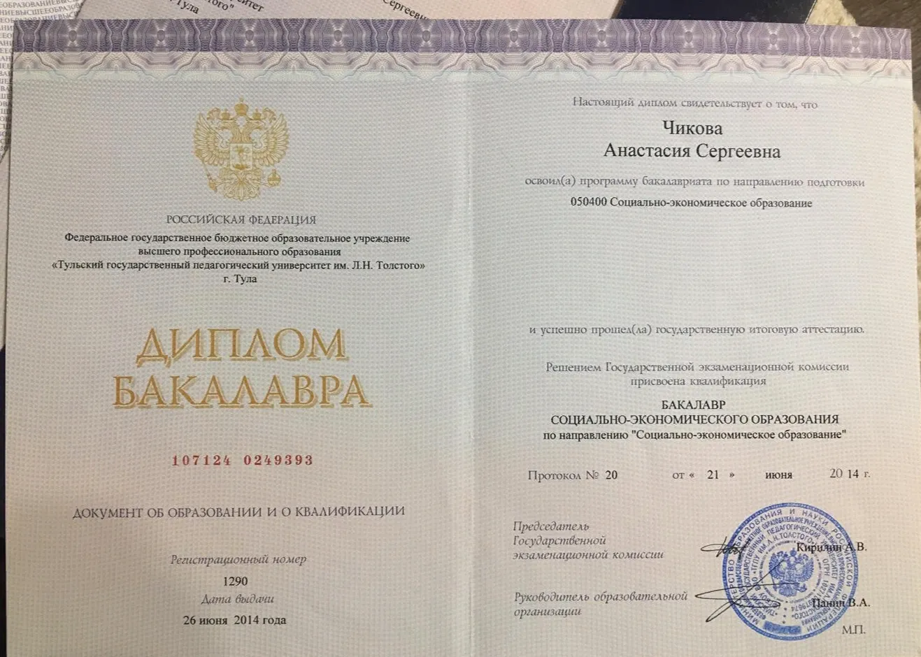 Диплом бакалавра социально-экономического образования