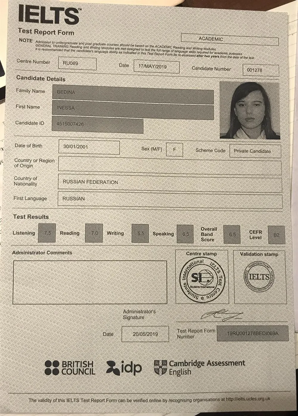 Сертификат IELTS Academic