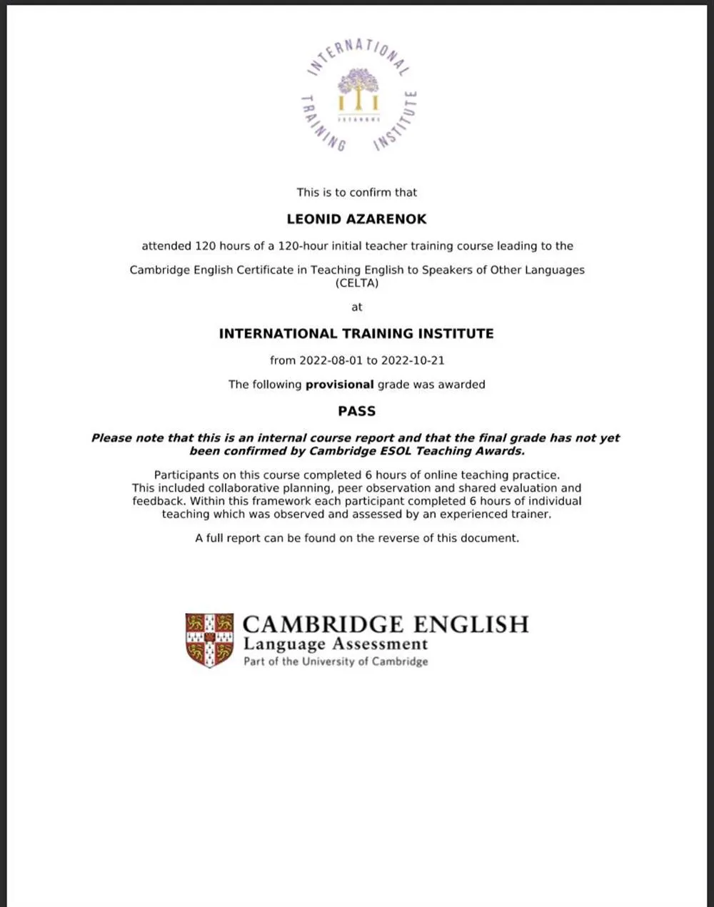 CELTA, курс подготовки учителей к получению сертификата Cambridge English по преподаванию носителям другого языка