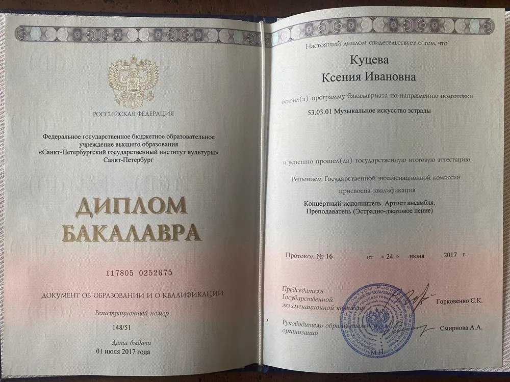 Диплом бакалавра СПБГИКИ