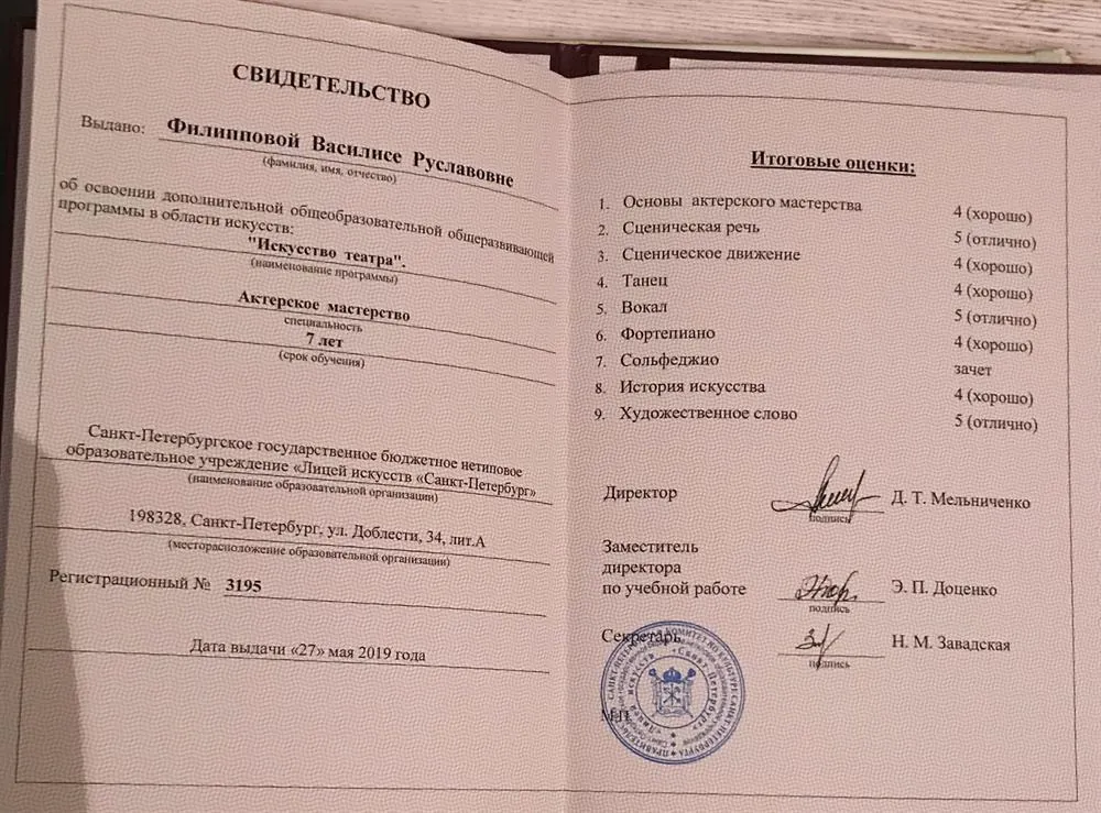 Диплом «Лицей искусств «Санкт-Петербург»