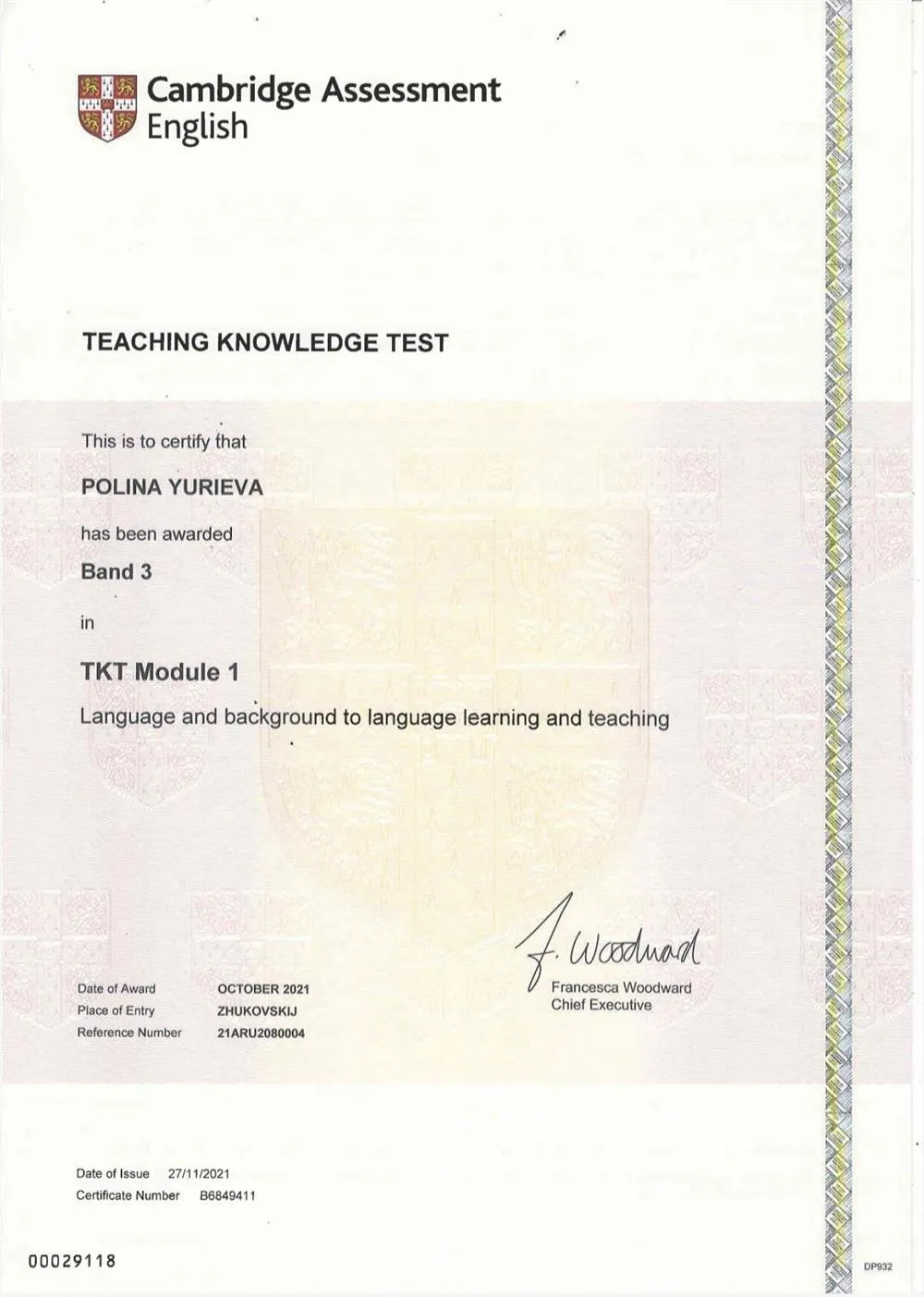 TKT Module 1 Certificate