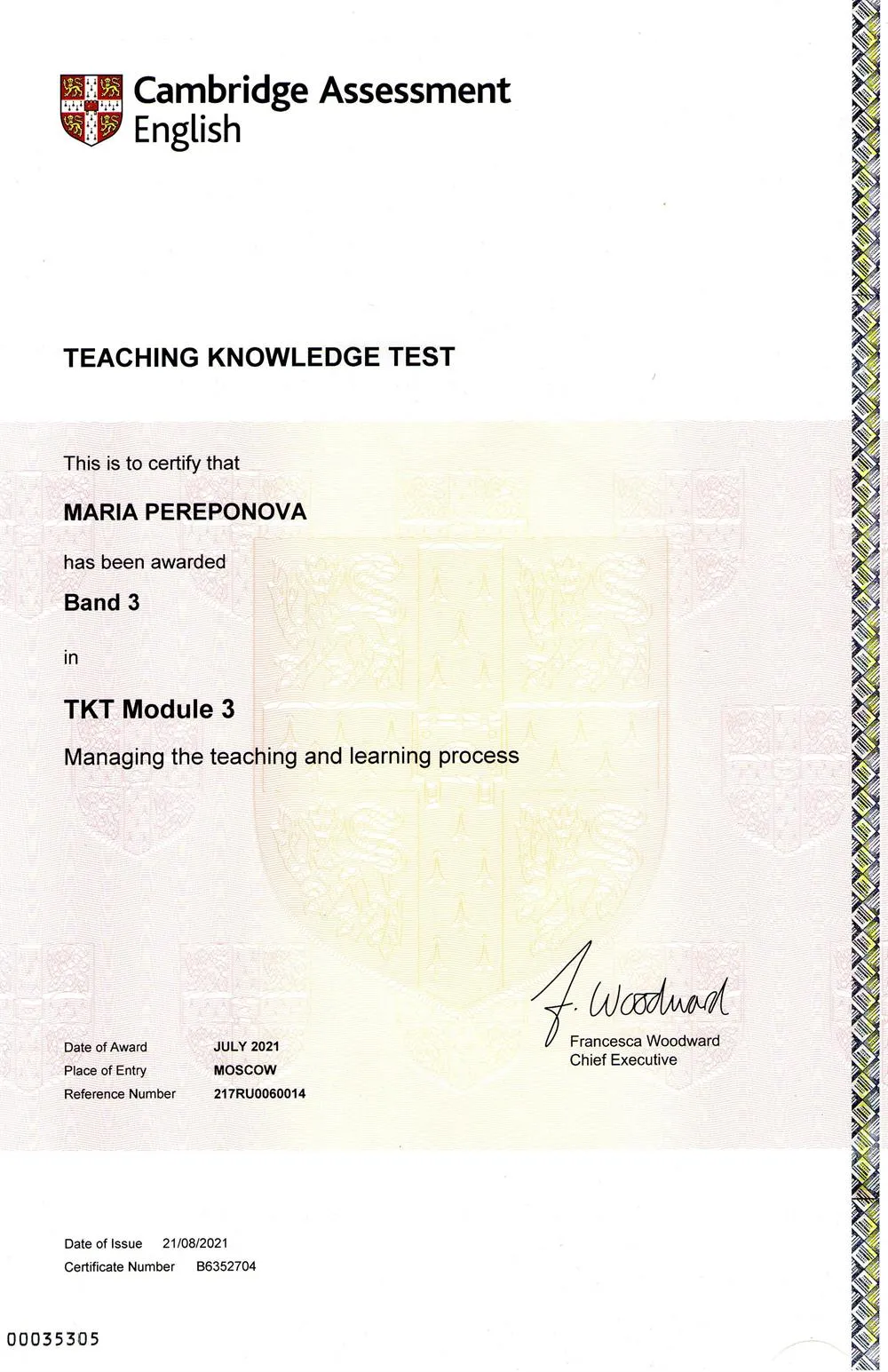 Сертификат TKT Module 3