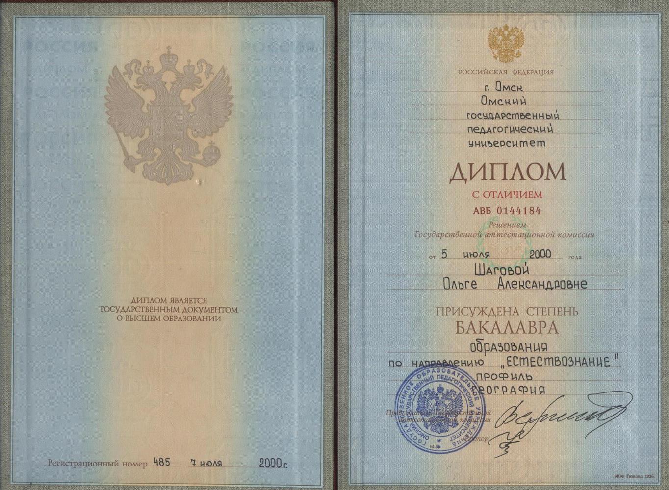 Диплом Бакалавр образования по направлению "ЕСТЕСТВОЗНАНИЕ"