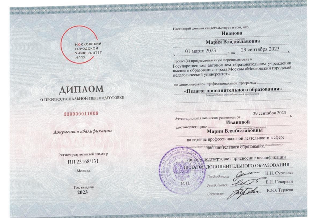 Диплом о профессиональной переподготовке