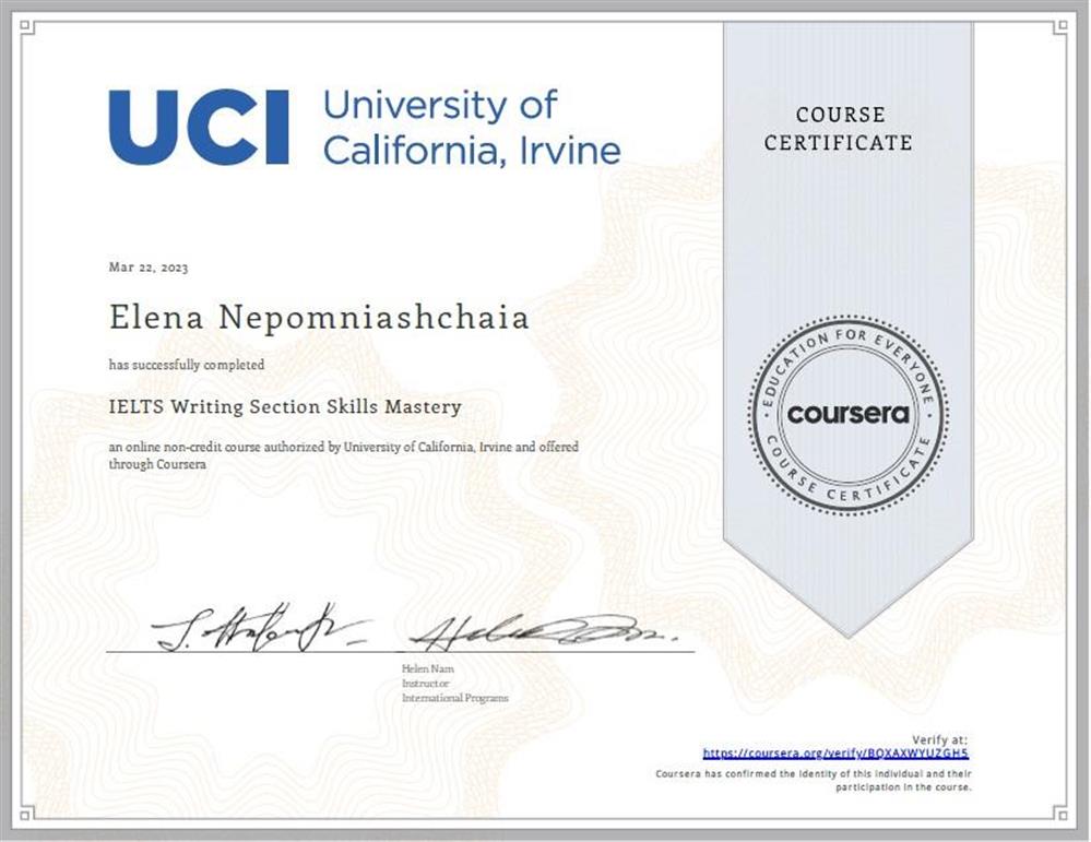 IELTS Writing Section Skills Mastery, University of California, Irvine