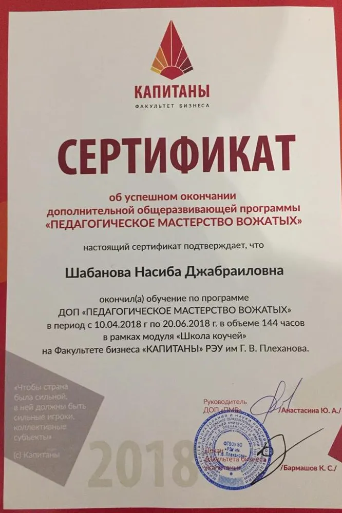 Сертификат вожатого