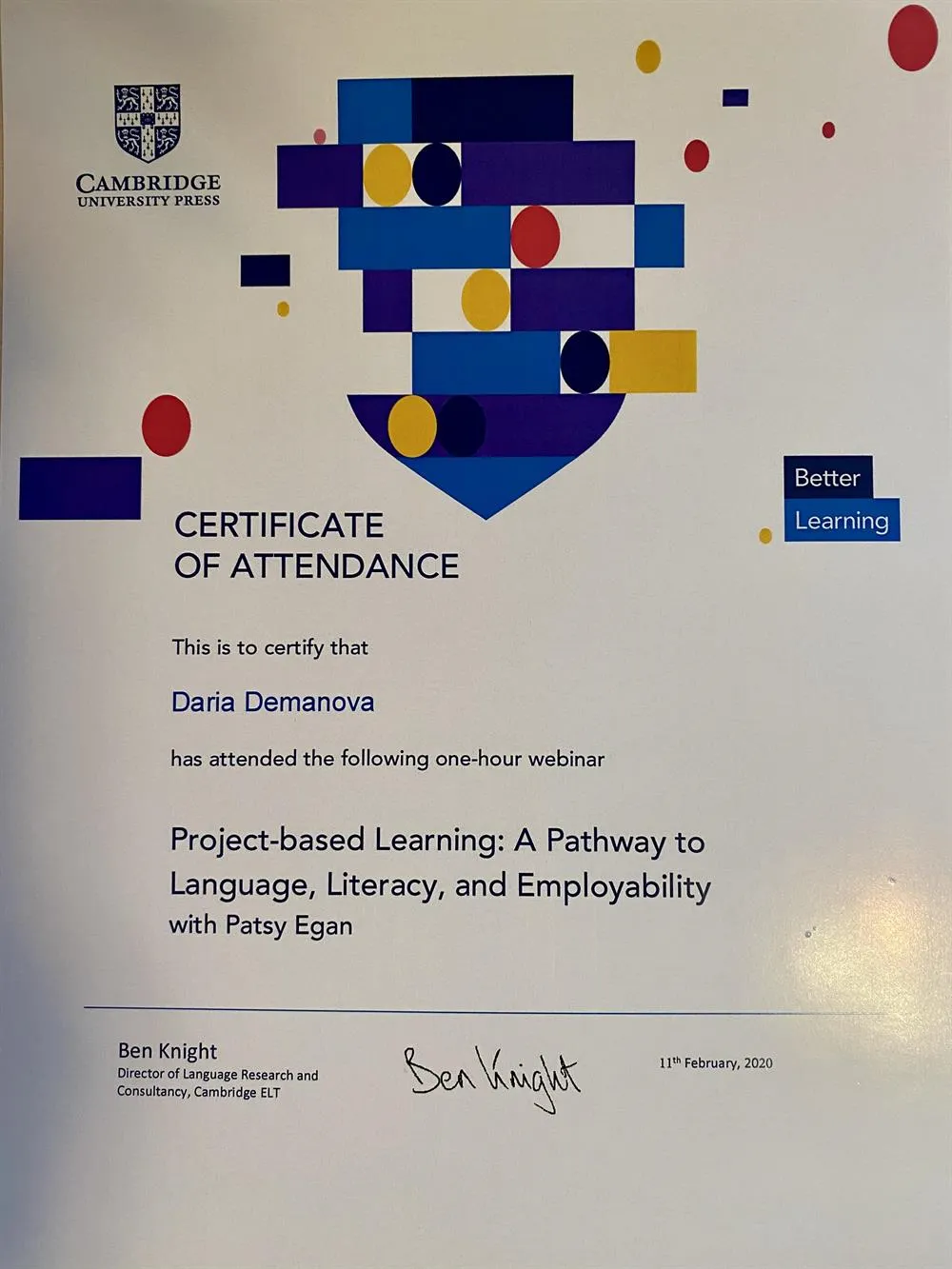 Повышение квалификации (вебинар), Cambridge University, 11 февраля 2020