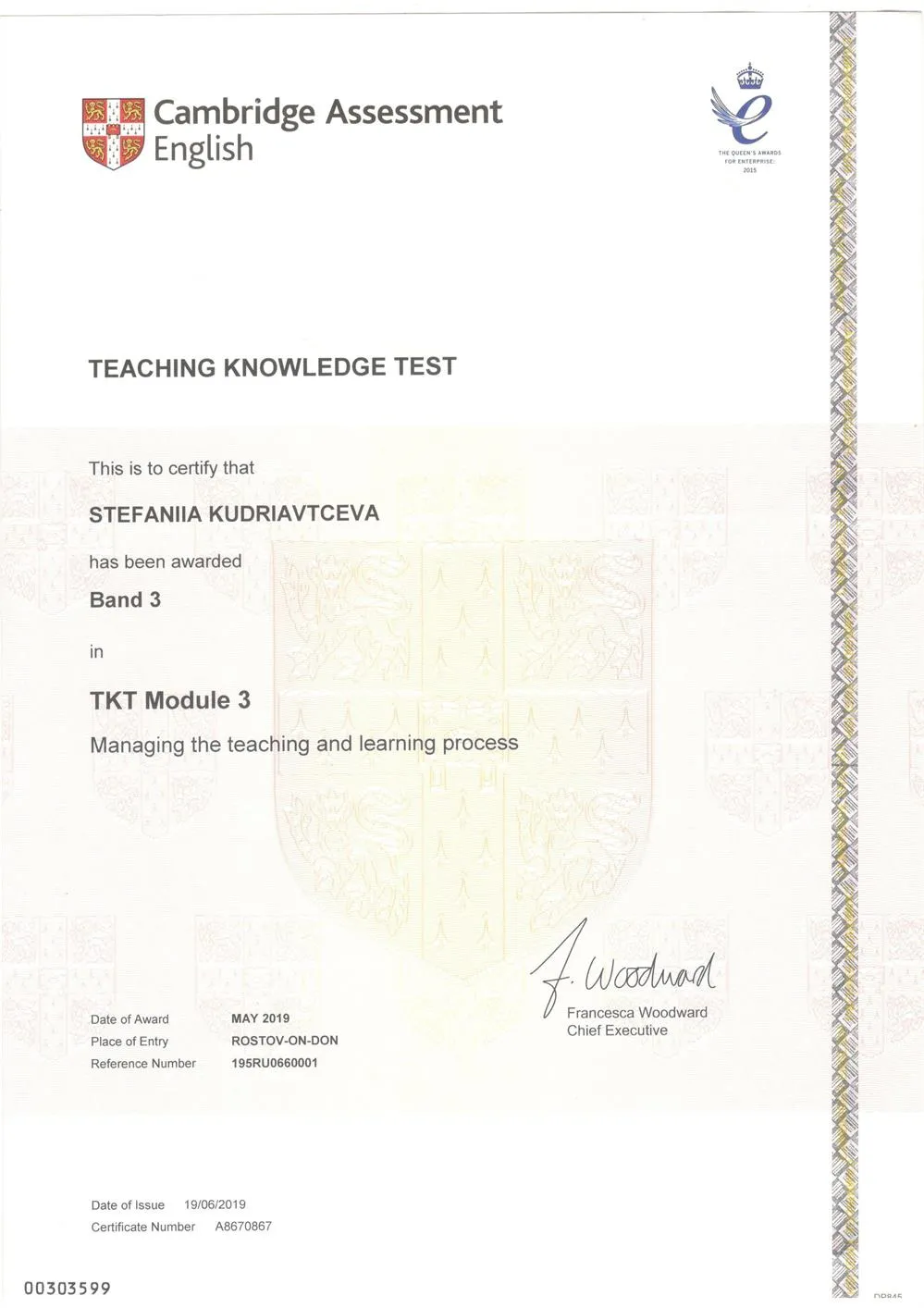 Кембриджский сертификат TKT Module 3, Band 3, 2019 г.
