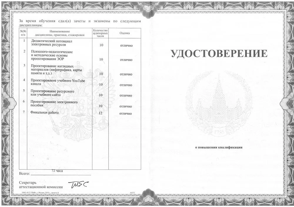Приложение к удостоверению
