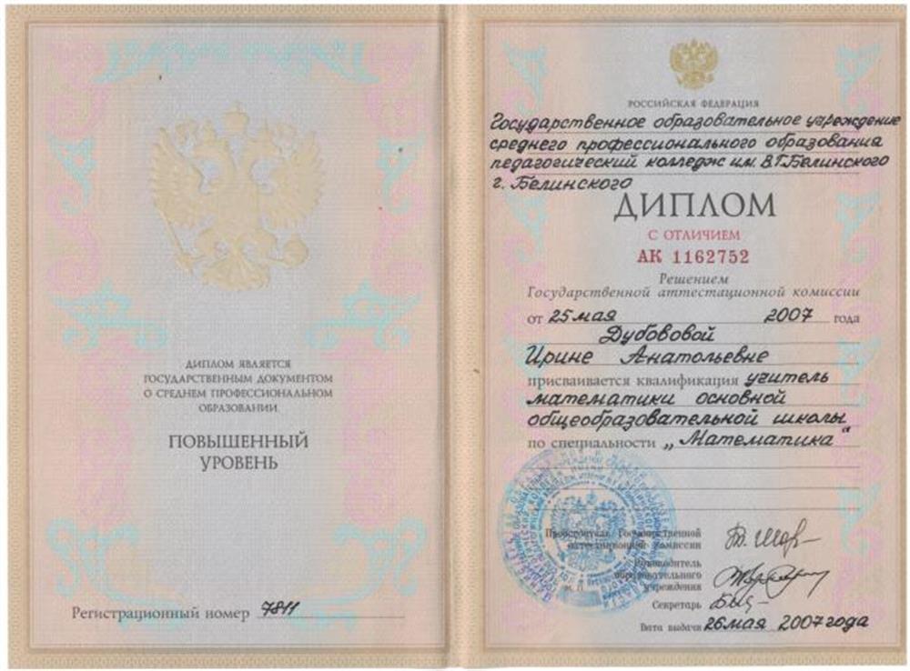 Диплом о среднем профессиональном образовании