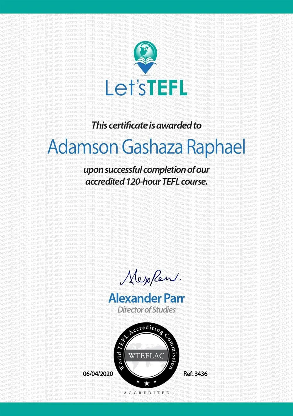 TEFL-English teaching certificate