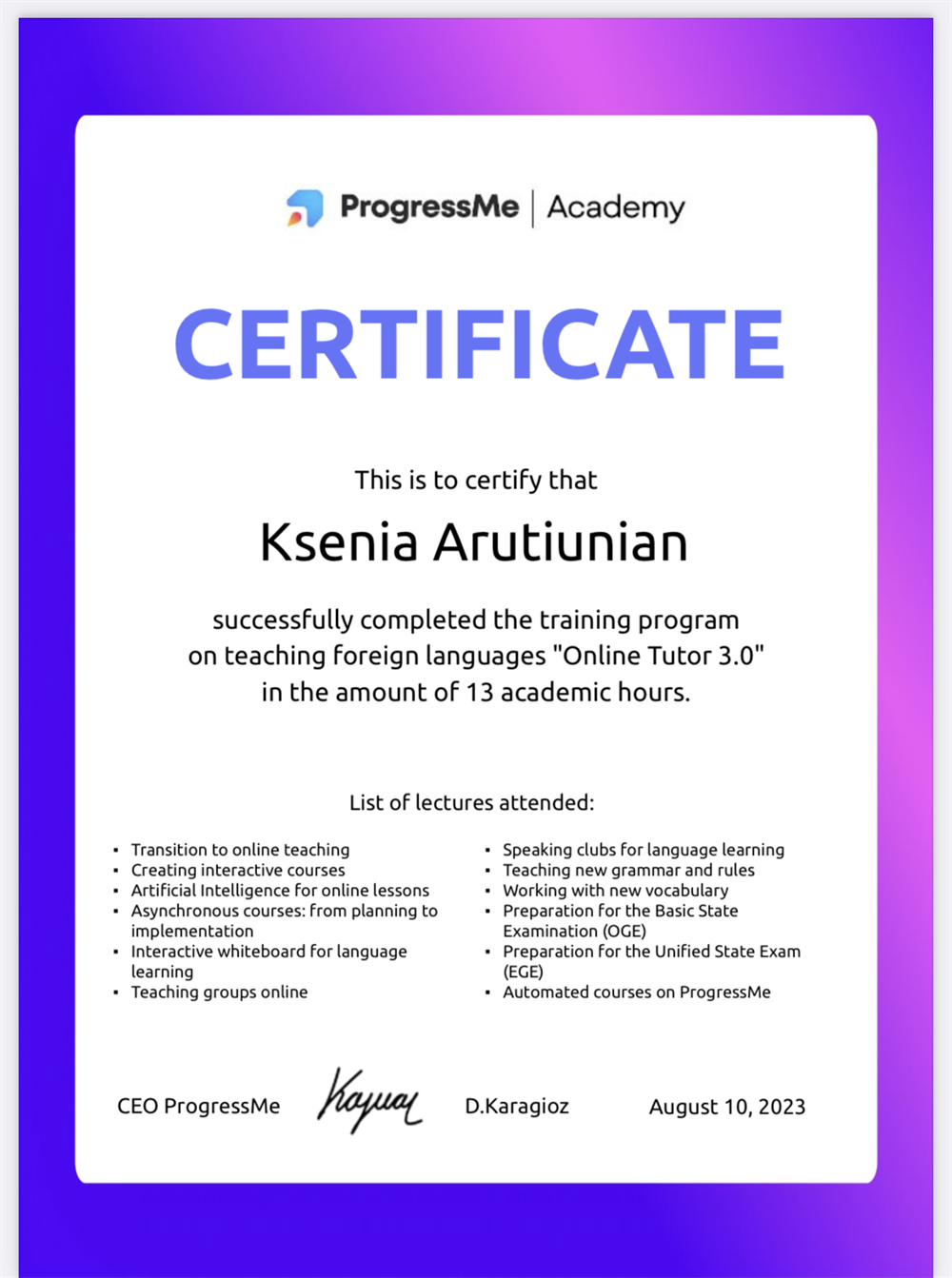Certificate 