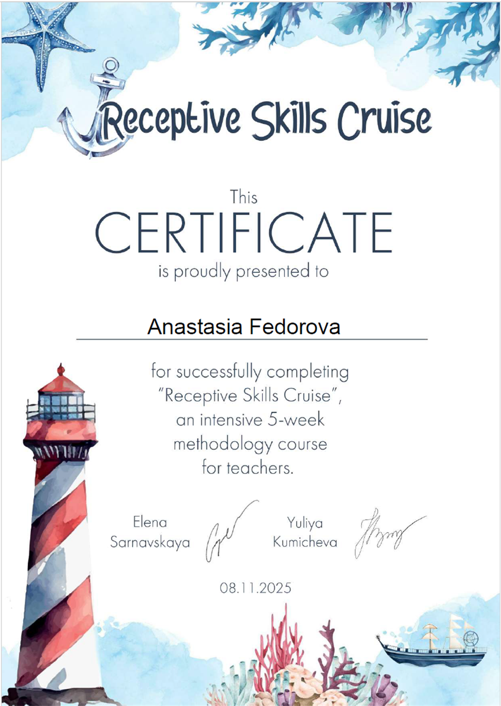 Интенский методологический курс Елены Сарнавской и Юлии Кумичёвой "Receptive Skills Cruise"