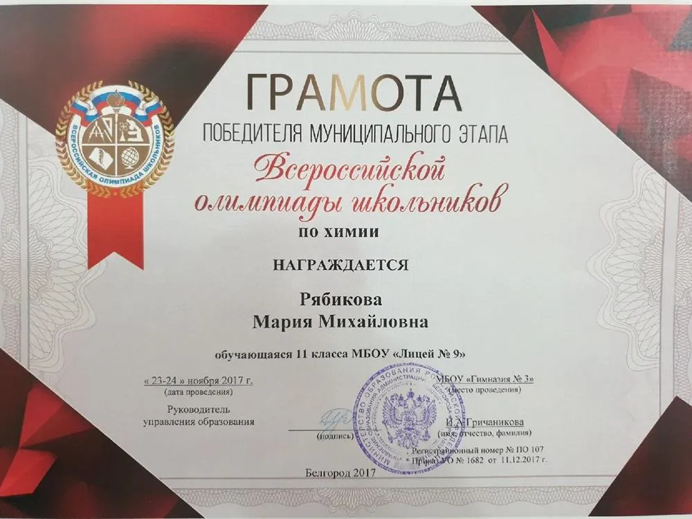 Победитель муниципального этапа всероссийской олимпиады школьников