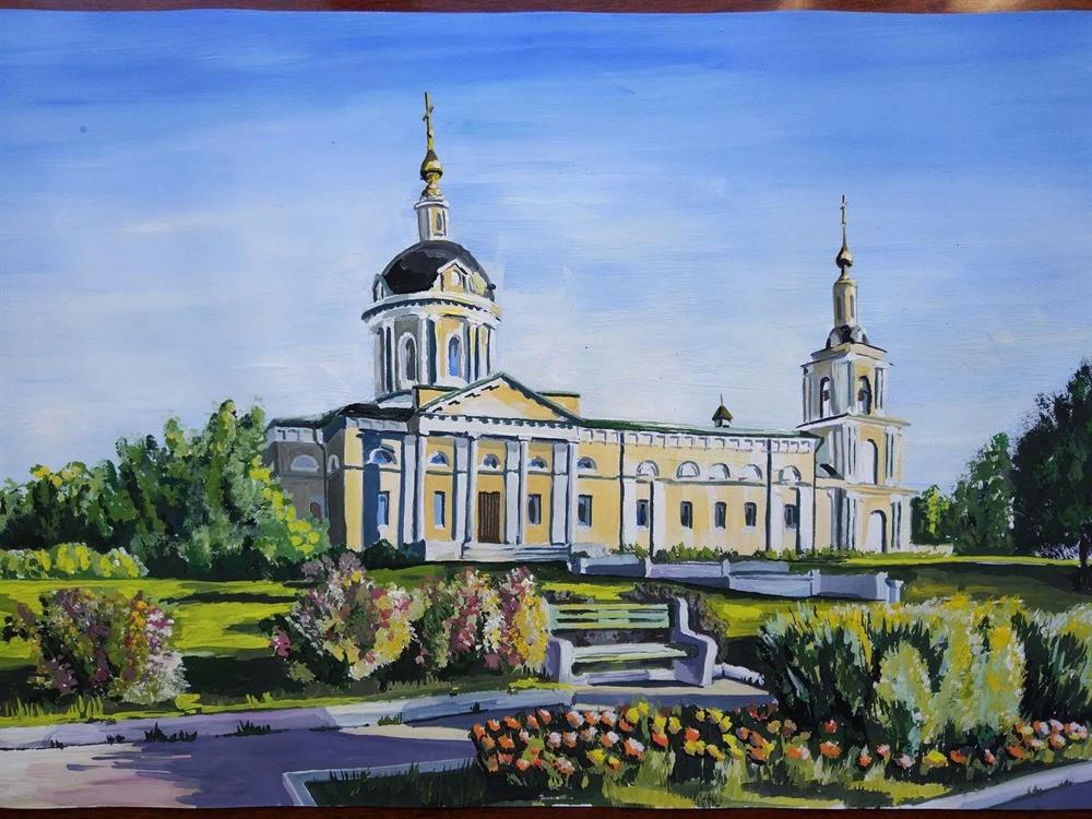 Живопись, гуашь. "Михайловский храм в г. Коломна"